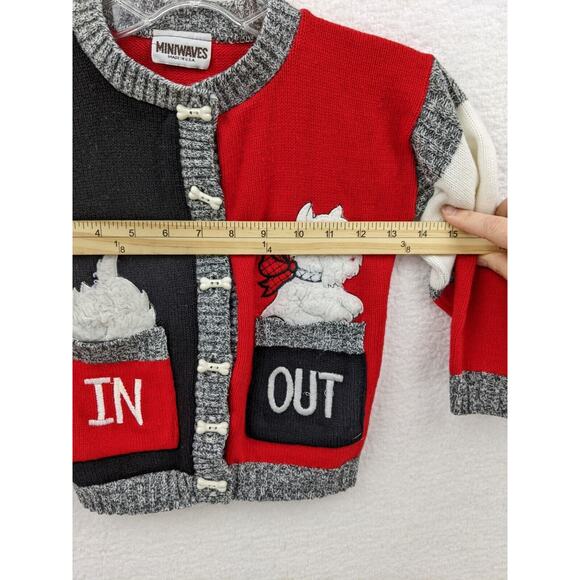 Vtg 90s Miniwaves Scotty Dog Cardigan Sweater Boys 4T/5T Red Gray Pockets Retro - Picture 10 of 10